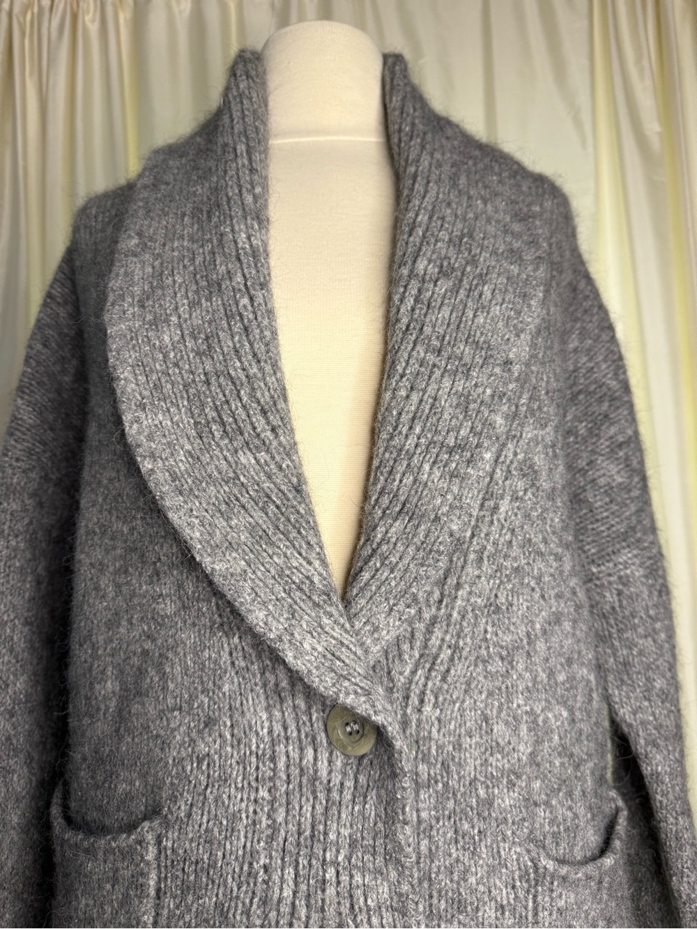 Eileen Fisher Alpaca Blend Cozy Gray Shawl-Collar Cardigan Oversized Sweater - Picture 3 of 10
